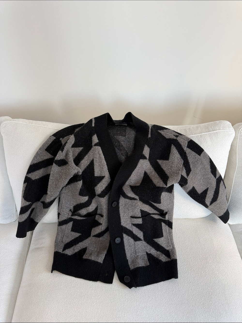 OAK + FORT Black and Gray Geometric Mohair-Blend Cardigan